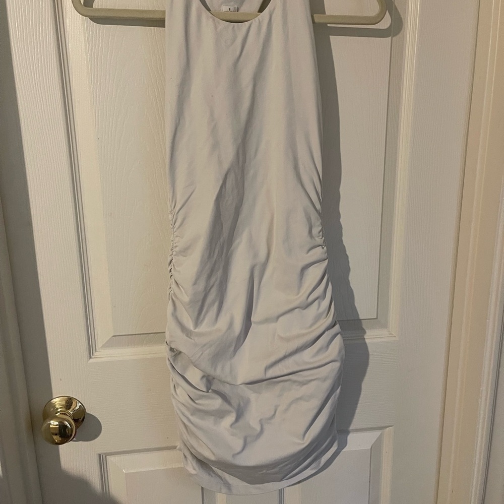Elegant Sleeveless Ruched Dress - Light Gray